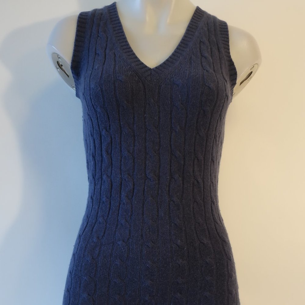 Womens TK Designs Navy Blue Cableknit V-Neck Sweater Vest M *